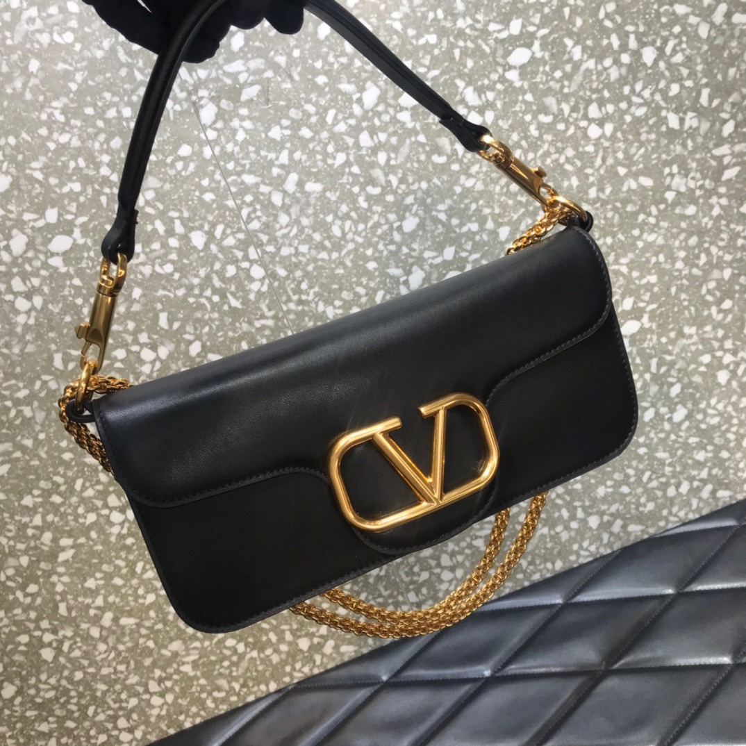 Valentino Garavani Loco Shoulder Bag in Black Calfskin Leather